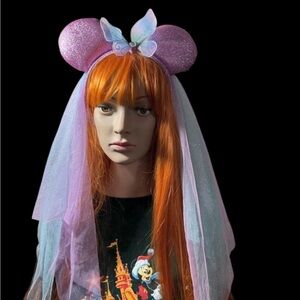 Sparkling Pink Mouse Ears with Veil